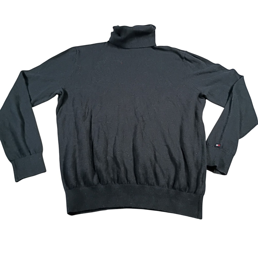 Tommy Hilfiger Turtleneck Sweater Women L Black Excellent Pima Cotton Cashmere
